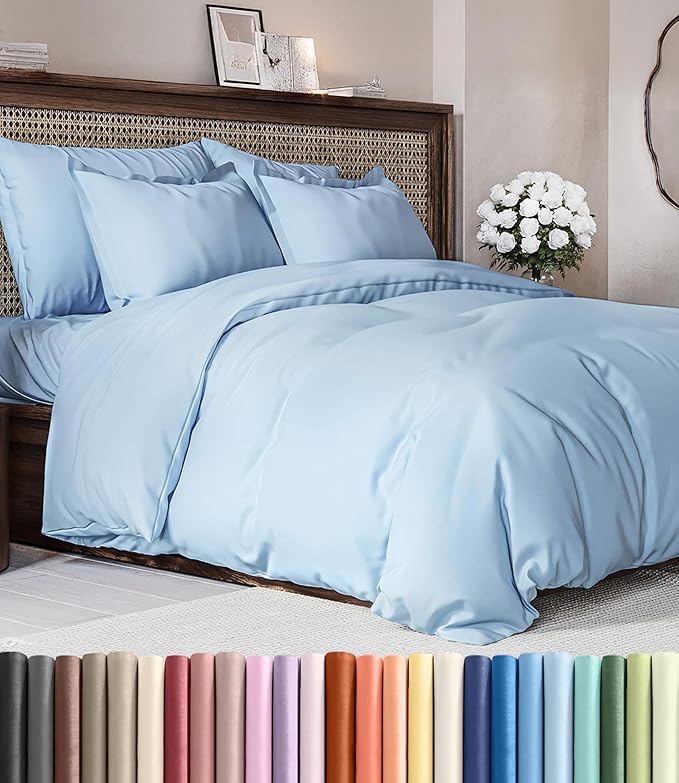 Duvet Cover Cal King Size Set - Extra Soft Cal King Duvet Cover 104" x 98" with 2 Pillow Shams - Hotel Luxury, Easy Care & Fade Free with Zipper Closures & Ties - Comfy, Cozy & Breathable (Sky Blue)