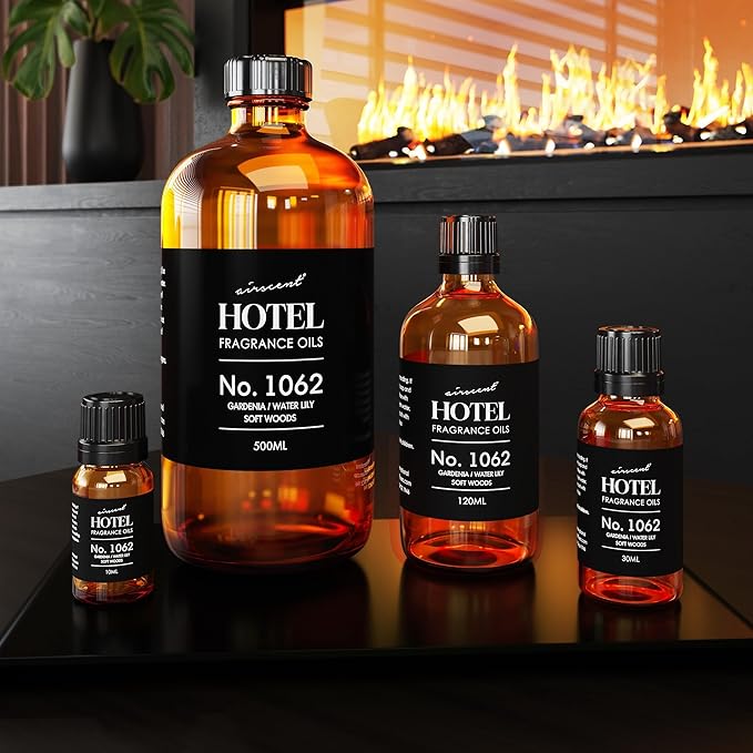 AirScent Hotel Diffuser Oil No. 1062 - Gardenia Water Lily Soft Woods - Premium Fragrance Oil for Ultrasonic and Waterless Diffusers and Crafting - 120 mL, 4 fl oz Glass Dropper Bottle