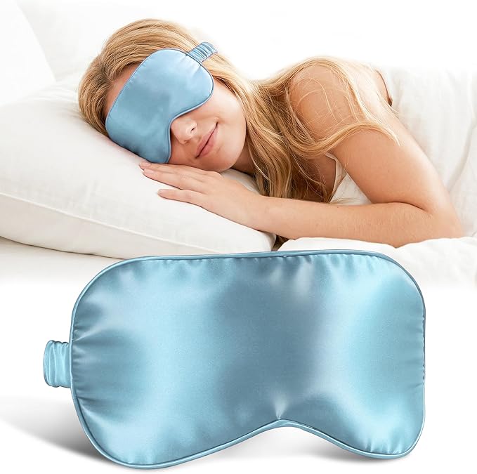 ZLYC 100% Mulberry Silk Sleep Mask Pressure-Free Eye Cover Soft Light Blocking Blindfold for Travel & Nap, Solid Light Blue