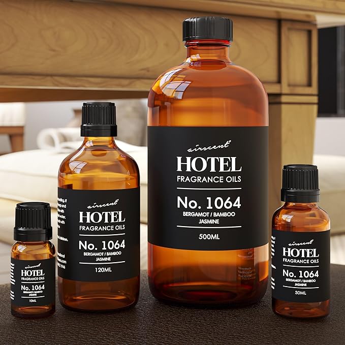 AirScent Hotel Diffuser Oil No. 1064 - Bergamot Bamboo Jasmine - Premium Fragrance Oil for Ultrasonic and Waterless Diffusers and Crafting - 500 mL, 16.9 fl oz Glass Bottle