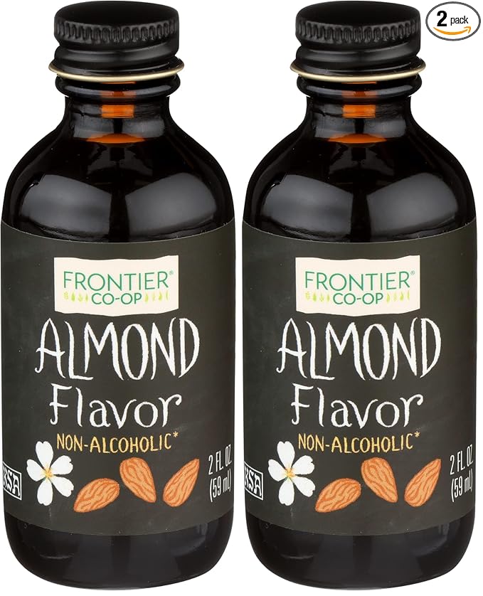 Frontier Co-op Organic Almond Extract, 2 Ounce Glass Jar, Warm Sugar-free Vegan Flavor for Desserts, Coffee and Smoothies (Pack of 2)