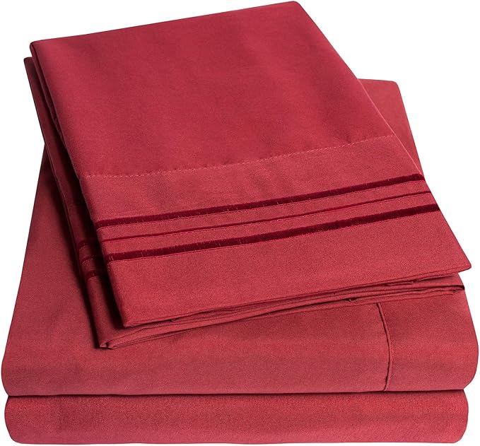 1500 Supreme Collection California King Sheet Sets Burgundy - Luxury Hotel Bed Sheets and Pillowcase Set for California King Mattress - Extra Soft, Elastic Corner Straps, Deep Pocket Sheets Burgundy