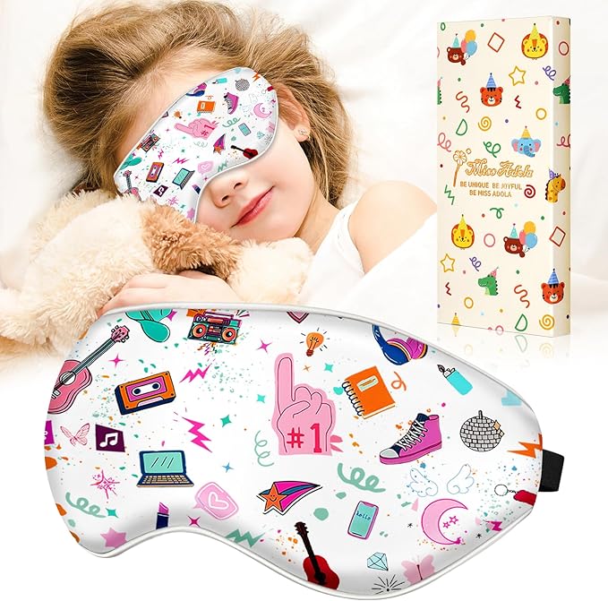 Miss Adola Sleep Mask for Kids - Silk Eye Mask for Sleeping Cute Cartoon Kids Sleep Mask for Boys Girls Teens Soft Smooth Adjustable Straps Silk Kids Eye Cover, TL Element
