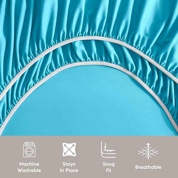 Nestl Extra Deep Twin Sheet Set - 4 Piece Breathable & Cooling Sheets - Hotel Luxury Bedding Set w/18-24 Inch Deep Pockets - Easy & Secure Fit - Super Soft, Wrinkle Free & Comfy - Bright Blue