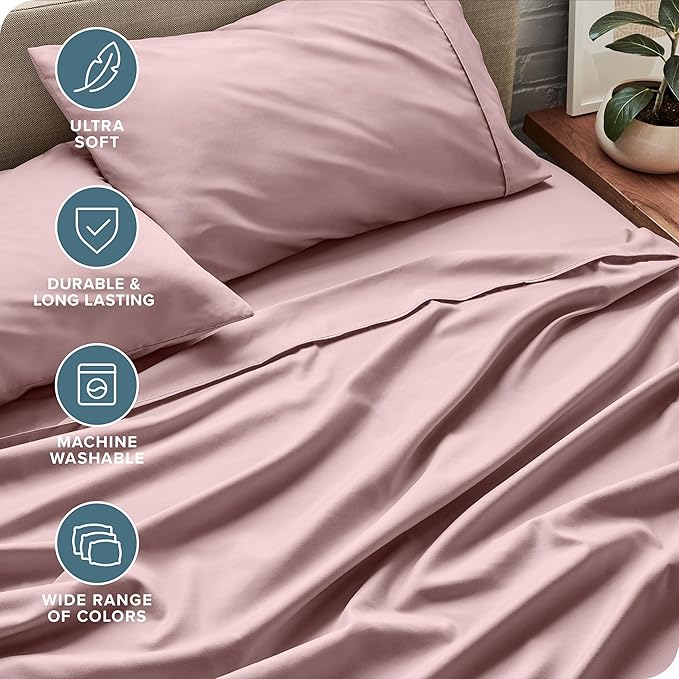Bare Home Full XL Sheet Set - 1800 Ultra-Soft Microfiber Full Extra Long Bed Sheets - Double Brushed - Deep Pockets - Easy Fit - 4 Piece Set - Bedding Sheets & Pillowcases (Full XL, Mauve)