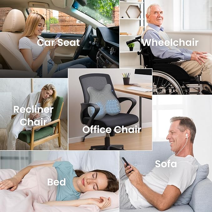 CILI Heated Lumbar Support Pillow for Office Chair, Ergonomic Back Support Cushion with Vibration, Memory Foam Chair Back Massager, Mother‘s Day Gifts for Mom