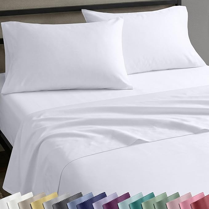 California Design Den Natural 100% Cotton Sheets Twin XL Size Set - Soft Sateen Weave, Twin XL Sheet Sets with 12" Pockets, Breathable and Durable Bedding for Dorm Rooms, College (White)