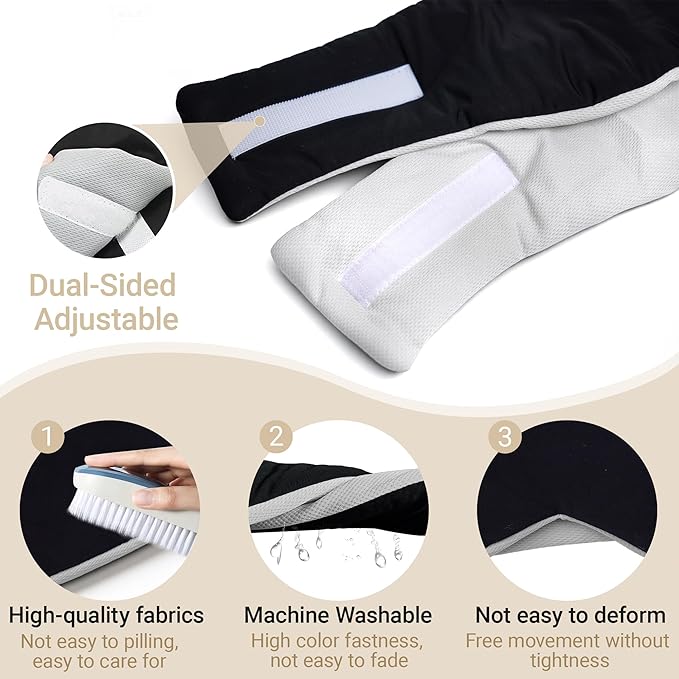 Soft Reversible Cotton Eye Mask, Obsidian Black&Grey Full-Coverage Adjustable Breathable Wrap, Ultra-Light Total Blackout Blindfold for Travel Nap, Ready-to-Gift Set for Women Men Couples Adults