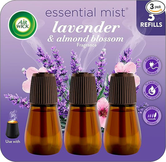 Air Wick Essential Mist Refill, 3 ct, Lavender and Almond Blossom, Essential Oils Diffuser, Air Freshener