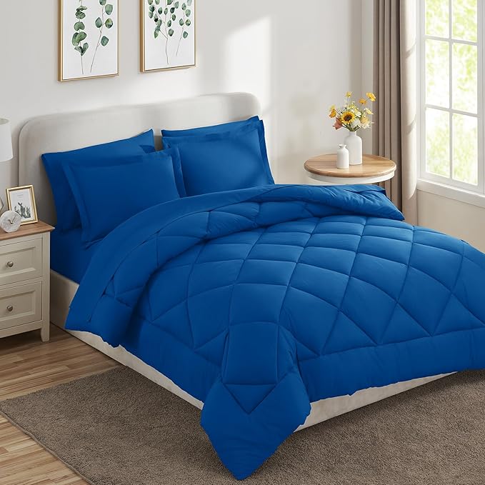 CozyLux King Size Comforter Set Classic Blue - 7 Pieces Bed in a Bag King, Luxury Soft Bed Set for All Seasons, Bedding Set with Down Alternative Comforter, Sheets, Pillowcases & Shams