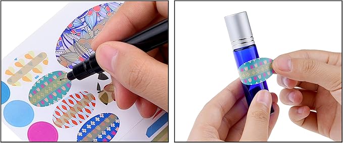Kare & Kind Essential Oil Bottle Sticker Kit - Includes: 975x Essential Oil Bottle Labels (in 4 Different Sizes), 1x Metal Tool for Opening/Sealing Essential Oil Bottles and 1x Pen for Label Writing
