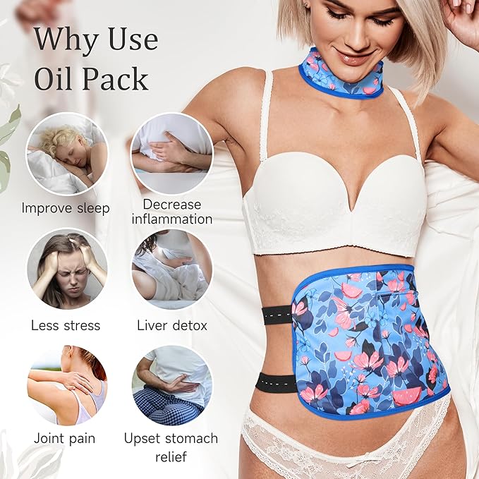 2 Pack Castor Oil Pack Wrap, Reusable Castor Oil Pack Organic Cotton Anti Oil Leak（Oil are Not Include） Flower