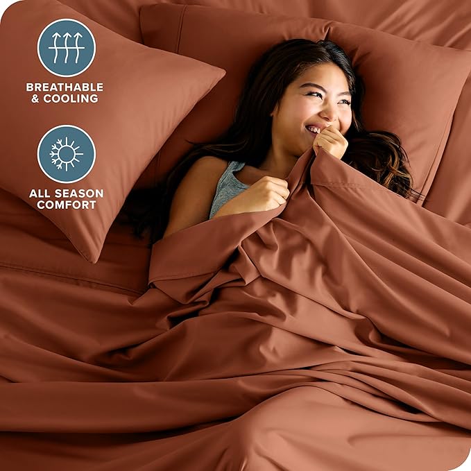 Bare Home Twin XL Sheet Set - 1800 Ultra-Soft Microfiber Twin Extra Long Bed Sheets - Double Brushed - Deep Pockets - Easy Fit - 3 Piece Set - Bedding Sheets & Pillowcases (Twin XL, Terracotta)
