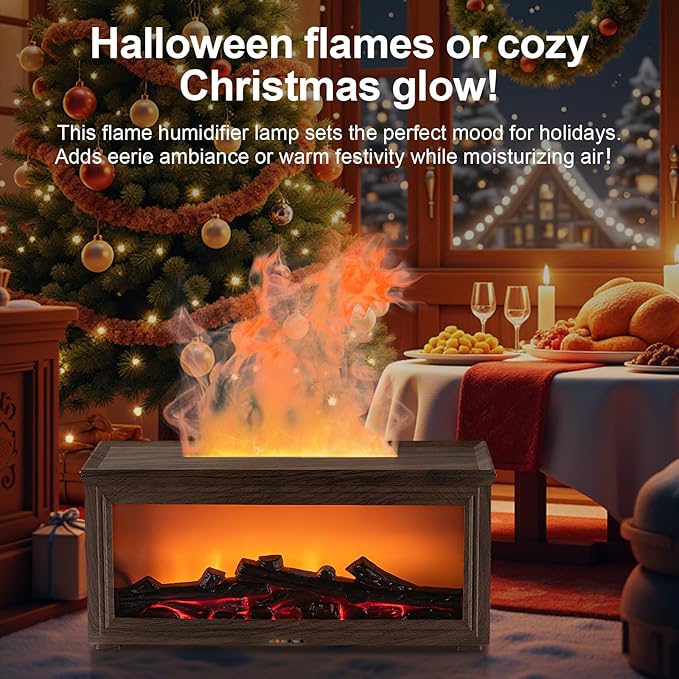 Fireplace Flame Essential Oil Diffuser Humidifier - Ultrasonic Aroma Diffuser with 7-Color Flame Effect, Remote Control & Auto-Off Timer for Bedroom, Home Office,Yoga(Dark Wood Grain)