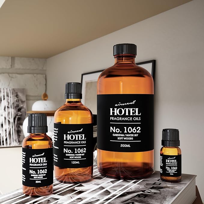 AirScent Hotel Diffuser Oil No. 1062 - Gardenia Water Lily Soft Woods - Premium Fragrance Oil for Ultrasonic and Waterless Diffusers and Crafting - 120 mL, 4 fl oz Glass Dropper Bottle