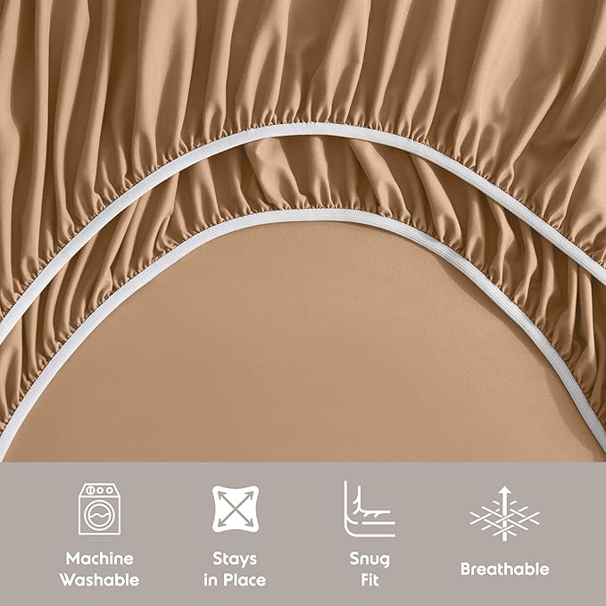 Nestl Extra Deep Twin XL Sheet Set - 4 Piece Breathable & Cooling Sheets - Hotel Luxury Bedding Set w/18-24 Inch Deep Pockets - Easy & Secure Fit - Super Soft, Wrinkle Free & Comfy - Mocha Brown