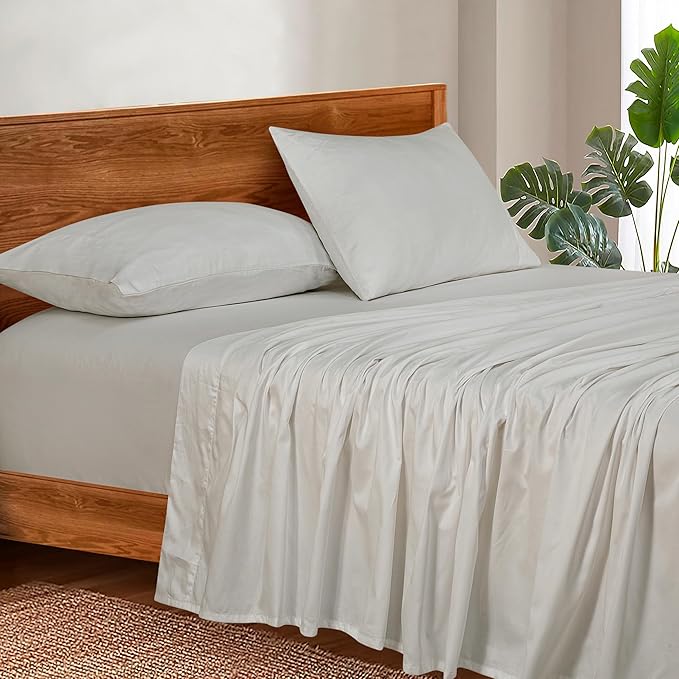 ROYALE LINENS 300 Thread Count 100% Long Staple Combed Cotton Sheet Set - 4 Piece King Bed Sheets - 1 Fitted, 1 Flat & 2 Pillow Cases - Soft Cool & Crisp Sheet Set (King, Dove)
