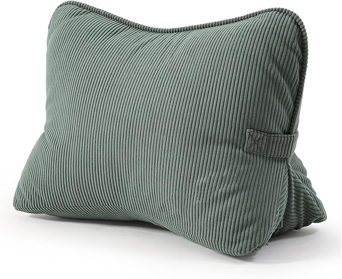 Pat. Pend. Corduroy Lumbar Support Back Pillow for Sitting and Posture Support, Triangle Cushion for Bed or Sofa Sitting, Backrest Support Pillow, Peacock Blue