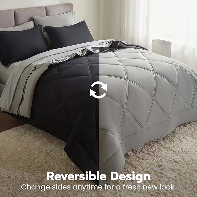 Joiedomi California King Comforter Set with Sheets Black, 7 Pieces Bedding Set with 1 Down Alternative Comforter, 1 Flat Sheet, 1 Fitted Sheet, 2 Pillowcases and 2 Pillow Shams, Bed in a Bag