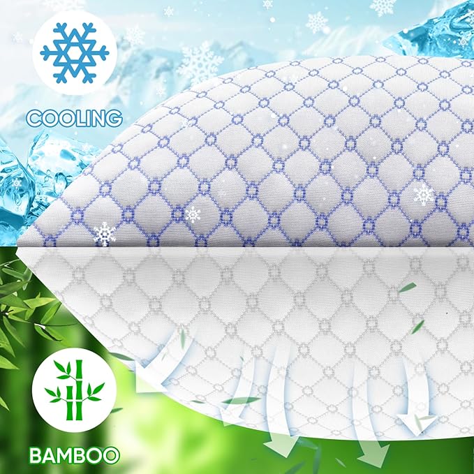 OAISZ Cooling Pillow King Size, Shredded Memory Foam Bed Pillows for Sleeping, Adjustable Pillows with Cooling Cover, Soft Yet Supportive Memory Foam Pillows for Side Back Stomach Sleepers