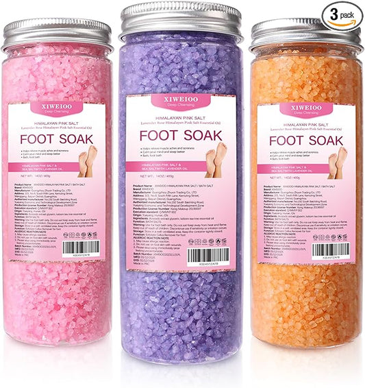 3 Pack Foot Soak Salts Kit Epsom Salt - Himalayan Pink Salt - Dead Sea Salt - Foot spa Care Best for Good Sleep Essential Oils Tea Tree Oi Lavender Rose for Women