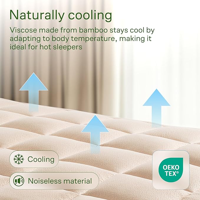 Niagara Sleep Solution Ultra Soft Queen Size Mattress Topper - Viscose Made from Bamboo Pillow Top Mattress Pad for Back Pain Relief - Naturally Cooling for Hot Sleepers, Beige