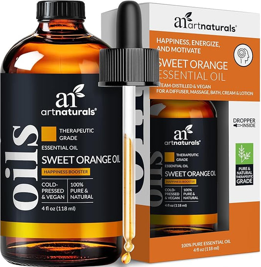 artnaturals Sweet Orange Essential Oil (4.0 Fl Oz / 118ml)- 100% Pure Undiluted Citrus Oil - Glass Bottle w/Dropper