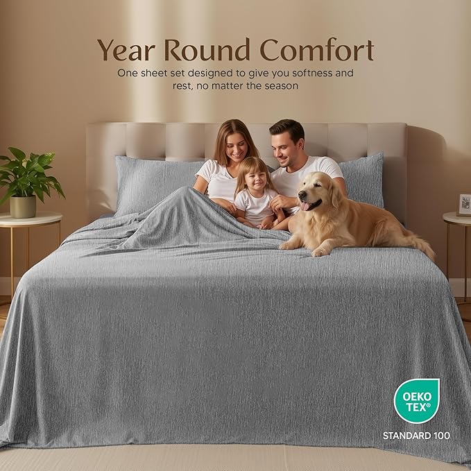 Utopia Bedding King Size Sheet Set – 4 Piece Bed Sheets, Soft and Breathable Microfiber, Includes 1 Fitted Sheet, 1 Flat Sheet and 2 Pillowcases – Oeko Tex (Heather Grey)