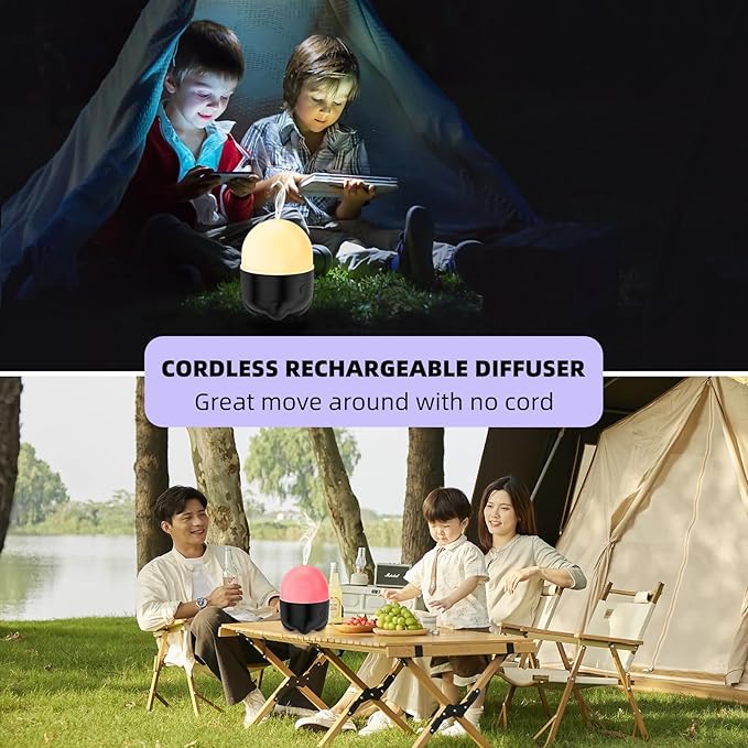Battery Operated Cordless Essential Oils Diffuser, 150ml Portable Rechargeable Color Changing Aroma Diffuser, Wireless Oil Diffuser for Home Aromatherapy Camping Travel