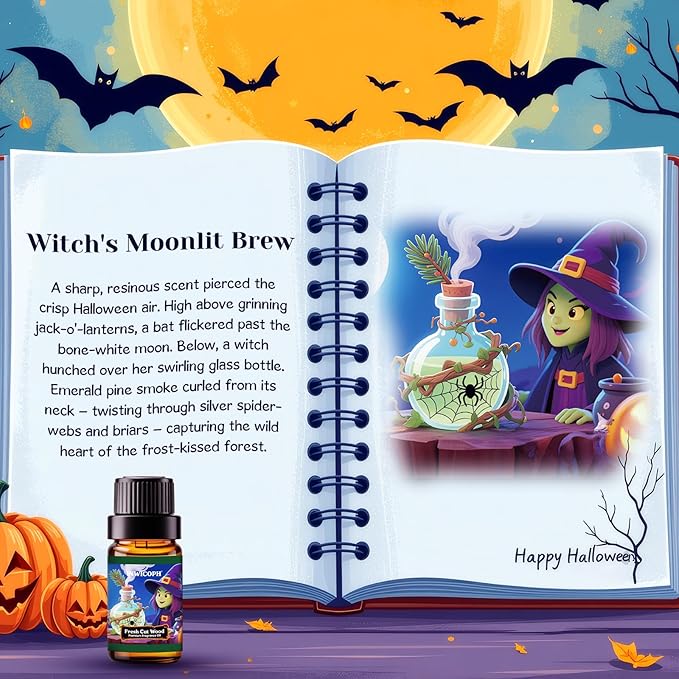 Halloween Fragrance Oils, Premium Essential Oils for Diffuser, Scented Oils for Candle & Soap Making - Pumpkin Pie, Fresh Cut Wood, Bonfire, Rainbow Candy, Pacific Pepermint, Buttered Bliss