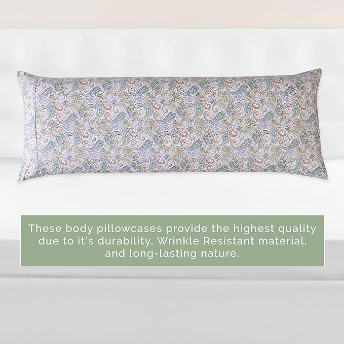Elegant Comfort Ultra Soft 1-Piece Set Floral Print Pillowcases - 1500 Premium Hotel Quality Microfiber, Soft and Smooth Hidden Zipper Closure 1-Piece Pillow Covers - Body Pillowcase, Paisley Teal