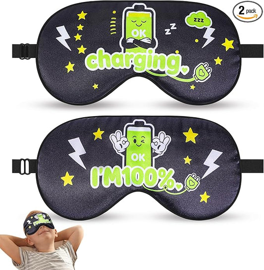 2 Pcs Boys Sleep Eye Mask, Guys Blackout Sleeping Silk Mask for Kids Adult Children's Travel Eye Mask Eye Cover Blindfold for Game (2 Pcs Battery Mask - Style 7)