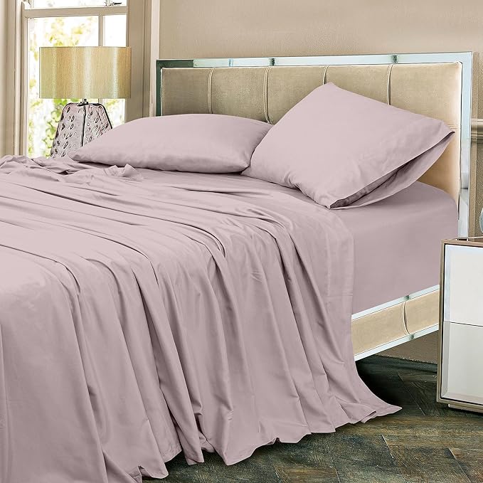 ROYALE LINENS 300 Thread Count 100% Long Staple Combed Cotton Sheet Set - 4 Piece Full Bed Sheets - 1 Fitted, 1 Flat, 2 Pillow Cases -Soft Cool & Crisp Sheet Set (Full, Lavender)