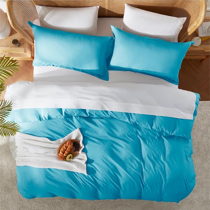 Nestl Twin Duvet Cover Set with Comforter Insert - Bright Blue 3 Piece 68x90 Duvet Cover & 1 Pillow Sham with White Quilted Down Alternative Comforter, Ultra Soft, All Season
