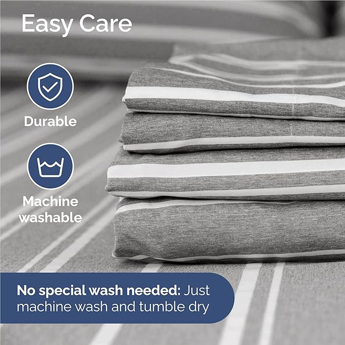 Full Size 4 Piece Sheet Set - Comfy Breathable & Cooling Sheets - Hotel Luxury Bed Sheets for Women & Men - Deep Pockets, Easy-Fit, Soft and Wrinkle Free Sheets - Grey Stripes Oeko-Tex Bed Sheet Set
