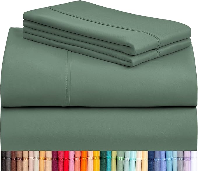 LuxClub 4 PC California King Sheet Set, Breathable Luxury Bed Sheets, Deep Pockets 18" Wrinkle Free Cooling Sheets Machine Washable Hotel Bedding Silky Soft - Tree Moss Green Cal King