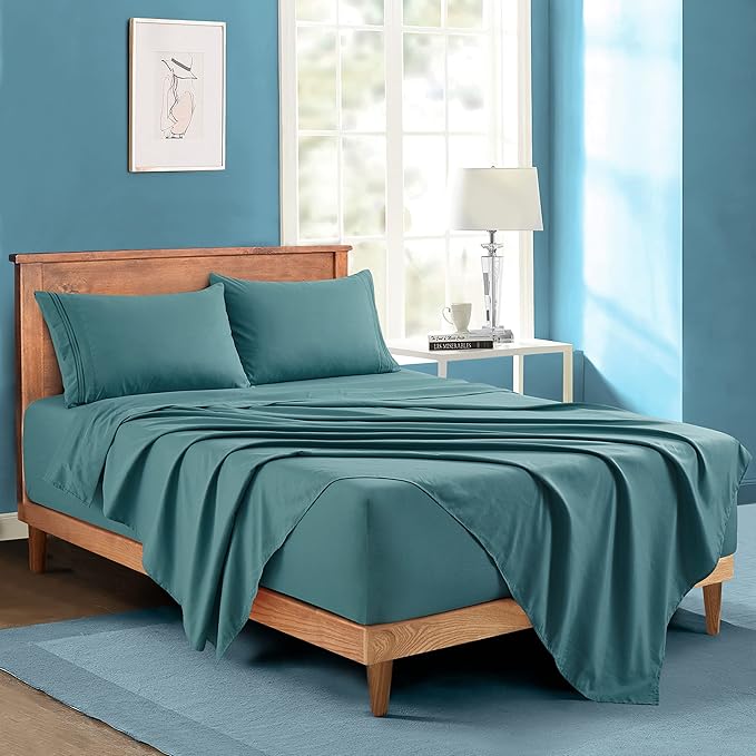 Manyshofu Extra Deep Pocket Twin Sheets Set - Hotel Luxury 1800 Thread Count Sheets & Pillowcases - Kids Bedding Set up to 24" Mattress - Teal Bed Sheets 18-24 Inch Deep Pockets - 3 Piece