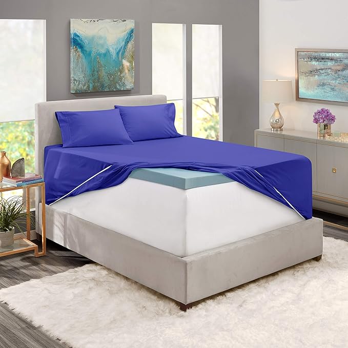 Nestl Twin XL Size Sheet Set, 4 Piece Extra Deep Pocket (18-24 inches), Microfiber, Hotel Luxury, Soft, Breathable, Wrinkle-Free, Easy to Care, Royal Blue