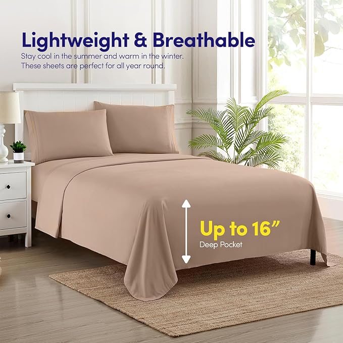 1500 Supreme Collection Queen Sheet Sets Taupe - Luxury Hotel Bed Sheets and Pillowcase Set for Queen Mattress - Extra Soft, Elastic Corner Straps, Deep Pocket Sheets, Queen Taupe