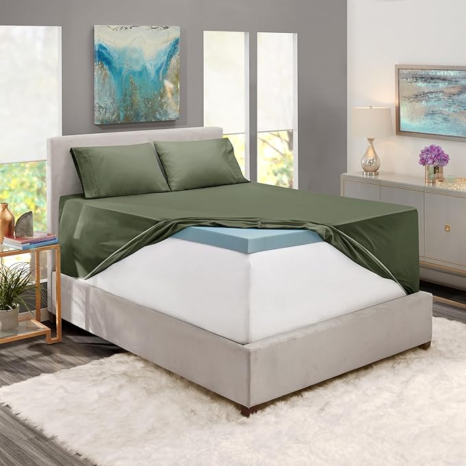 Nestl Twin Size Sheet Set, 4 Piece Extra Deep Pocket (18-24 inches), Microfiber, Hotel Luxury, Soft, Breathable, Wrinkle-Free, Easy to Care, Olive Green