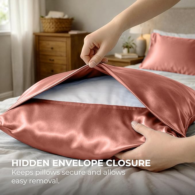 Satin Pillowcase 2 Pack - Queen Size (20"x30", Blush Pink) - Silky Pillow Cases for Hair and Skin - Satin Pillow Covers with Envelope Closure - Extra Soft Premium Microfiber