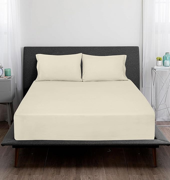 ROYALE LINENS 300 Thread Count 100% Long Staple Combed Cotton Sheet Set - 4 Piece King Bed Sheets - 1 Fitted, 1 Flat & 2 Pillow Cases - Soft Cool & Crisp Sheet Set (King, Ivory)