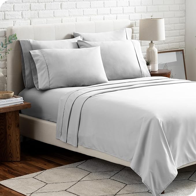 Bare Home Hotel Luxury King Sheet Set, Extra Soft - 6 Piece Set - Deep Pockets - Easy Fit - Cooling & Breathable - Wrinkle, Fade, Stain Resistant - Includes 4 Pillowcases (King, Cloud Grey)
