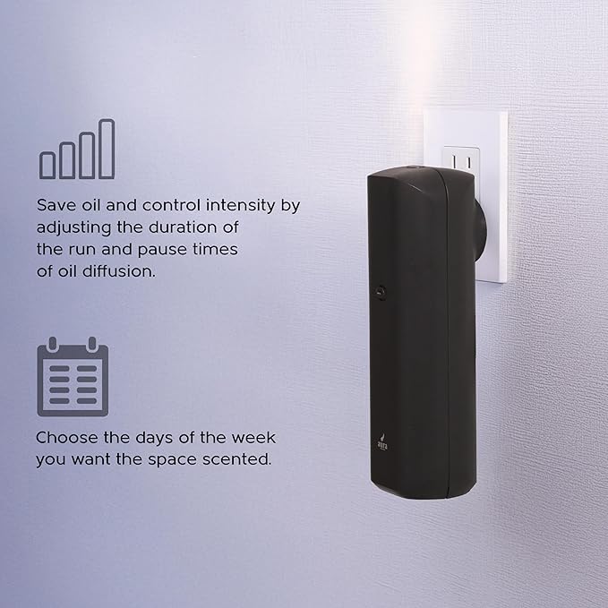 Aura Bluetooth Smart Plug-in Oil Diffuser – Cold-Air Scent Diffuser for Home, 500 Sq Ft Coverage, 100ml Refillable Bottle, Adjustable Fragrance Intensity, Includes 15ml Luxury Scent Oil (Black)