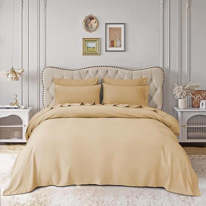Mocassi Luxury Twin 4-Piece Sheet Set - 1800 Premium Hotel Quality - Easy-Fit, Wrinkle, Fade Resistant Bed Sheets and Pillowcases - All Around Elastic Fitted Sheet, Deep Pocket, Gold