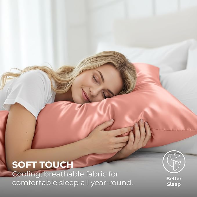 Satin Pillowcase 2 Pack - Queen Size (20"x30", Blush Pink) - Silky Pillow Cases for Hair and Skin - Satin Pillow Covers with Envelope Closure - Extra Soft Premium Microfiber
