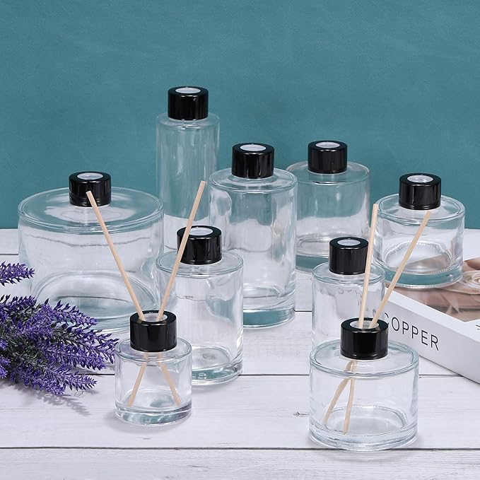 HARFINGTON 150ml/5oz Empty Glass Diffuser Bottle 5.8" x 1.9" Refillable Fragrance Accessories Aromatherapy Jar Container for Replacement Reed Diffuser DIY Home Bathroom Transparent