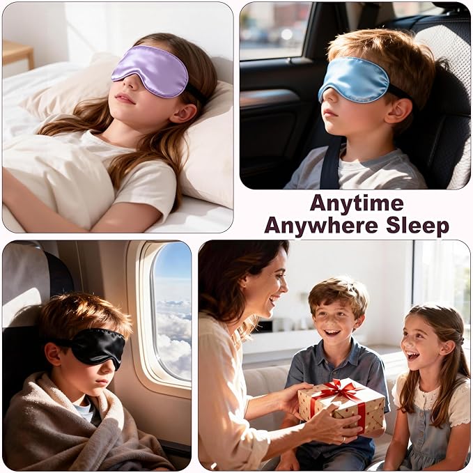 Kids Sleep Mask, Kids Eye Mask for Boys Girls, Kid Silk Eye Masks with Adjustable Strap for Sleeping, 100% Light-Blocking Sleep Eye Cover, Includes Protective Laundry Bag (Pink)