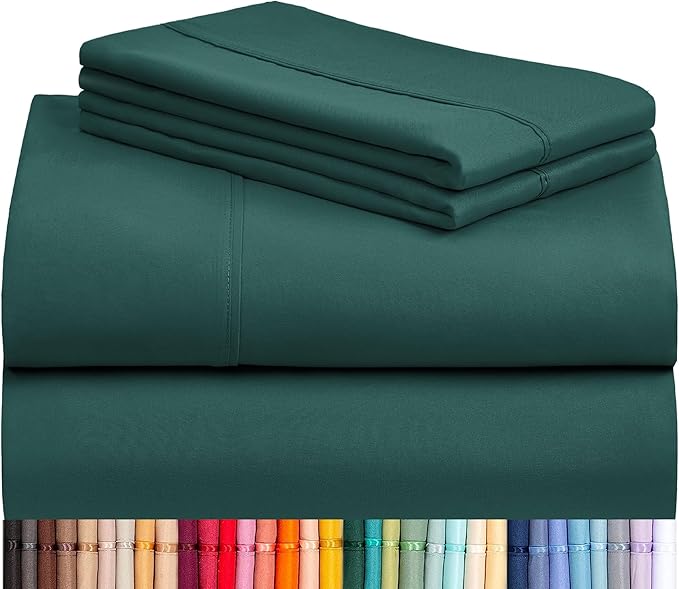 LuxClub 4 PC California King Sheet Set, Breathable Luxury Bed Sheets, Deep Pockets 18" Wrinkle Free Cooling Sheets Machine Washable Hotel Bedding Silky Soft - Emerald Cal King