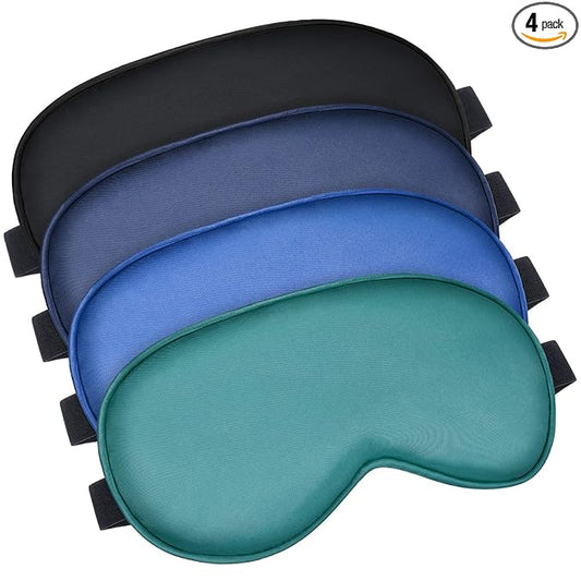 BBTO 4 Pcs Silk Sleep Eye Masks Smooth Soft Satin Eye Covers with Adjustable Strap Blindfold for Sleeping Blocking Out Lights Travel Relaxation (Royal Blue, Dark Green, Navy Blue, Black)